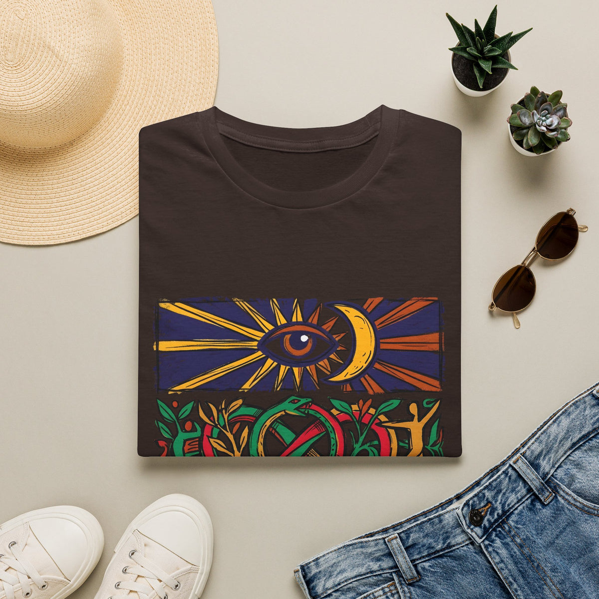 Unisex T-Shirt - Cosmic Folk Art Eye & Snake | Spiritual Nature