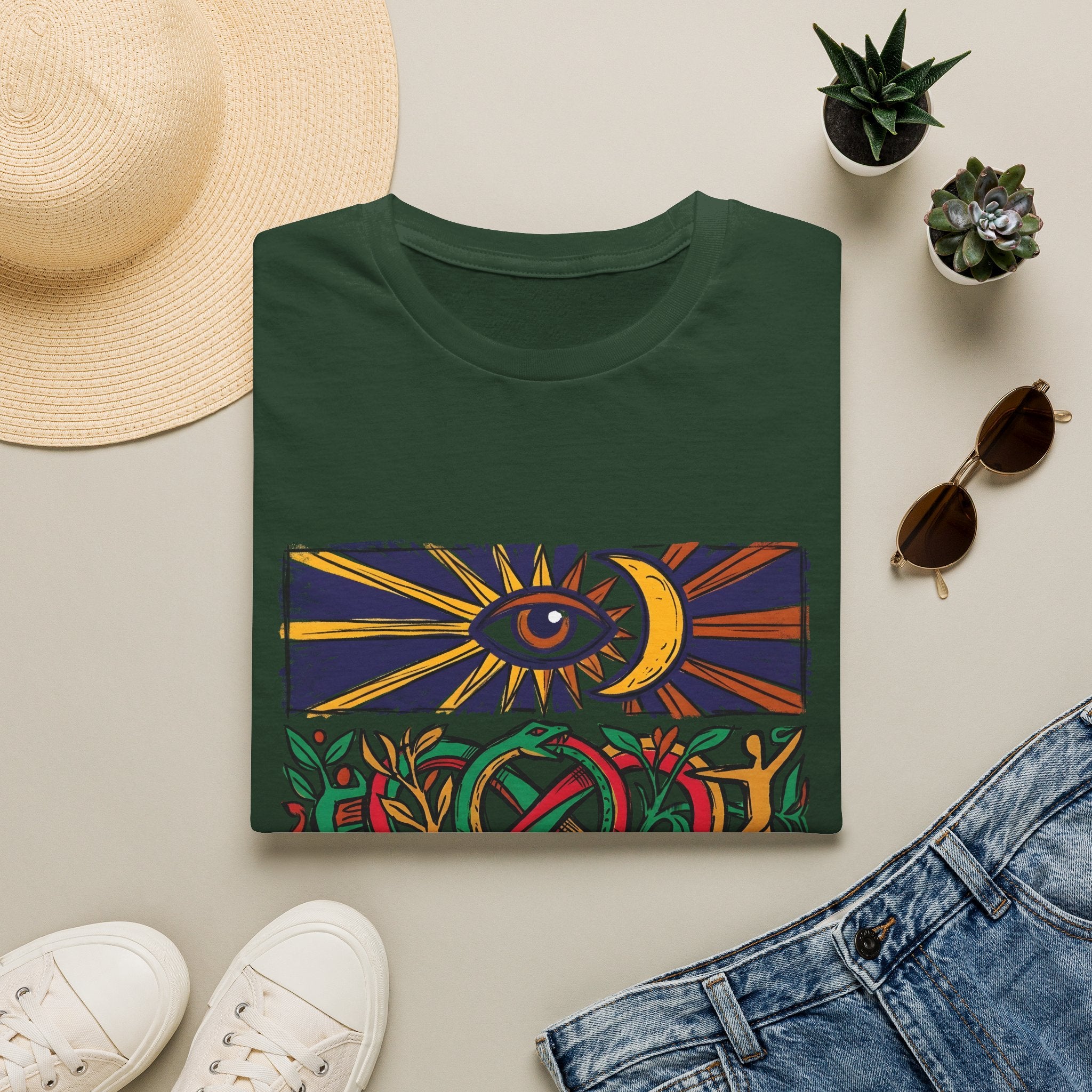 Unisex T-Shirt - Cosmic Folk Art Eye & Snake | Spiritual Nature
