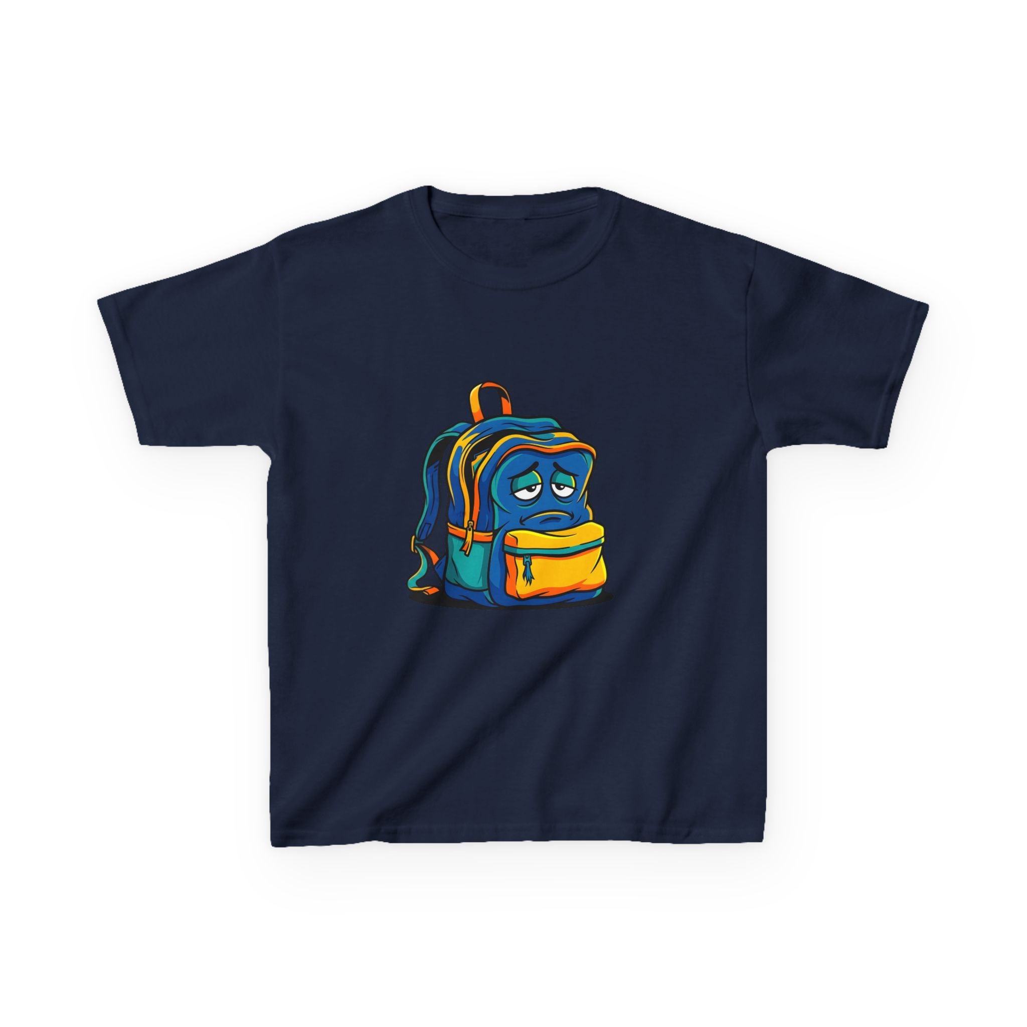 Kids Heavy Cotton Tee - Sad Backpack Cartoon | Back to School 2026