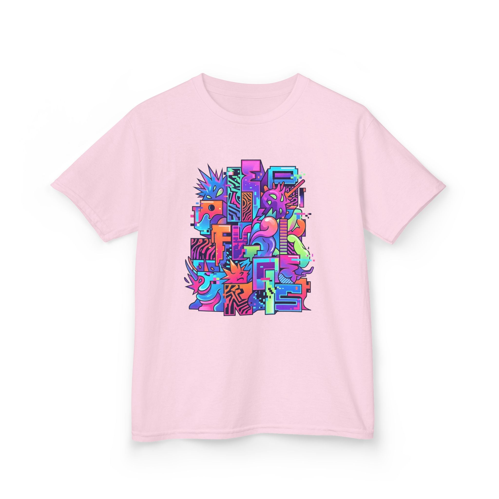 Kids Glitch Art Tee - FUNGUS Neon Cyberpunk Design | Retro