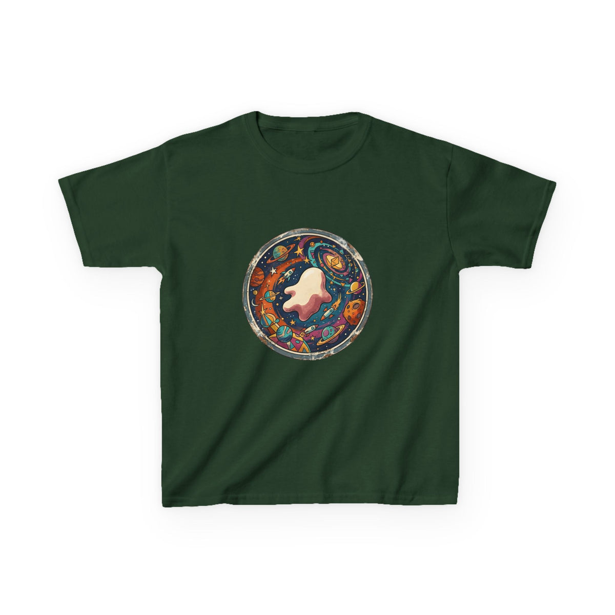 Kids T-Shirt - Whimsical Space Ghost & Planets | Retro Adventure