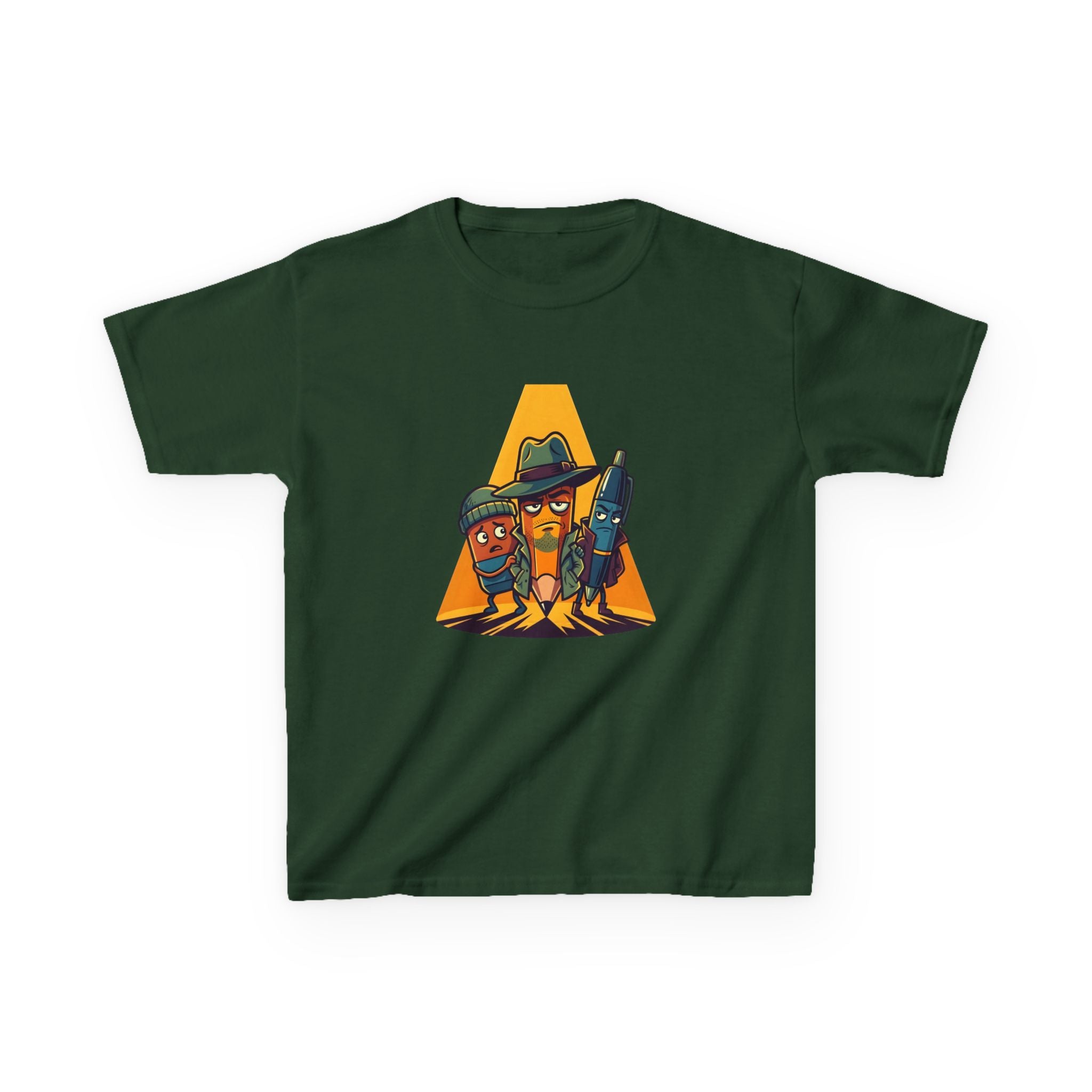 Kids Tee - Noir Stationery Detective Team | Cartoon Comic Style
