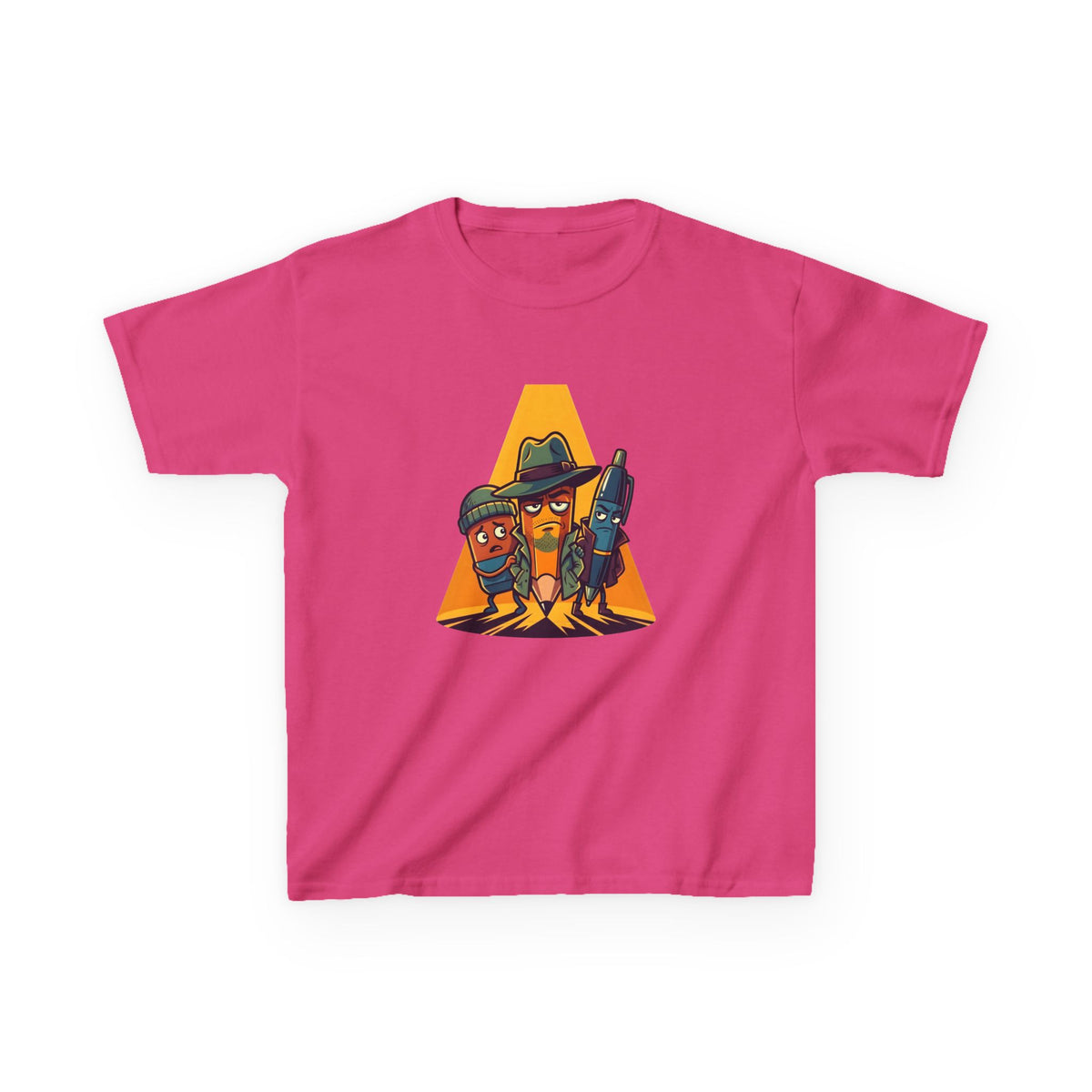 Kids Tee - Noir Stationery Detective Team | Cartoon Comic Style