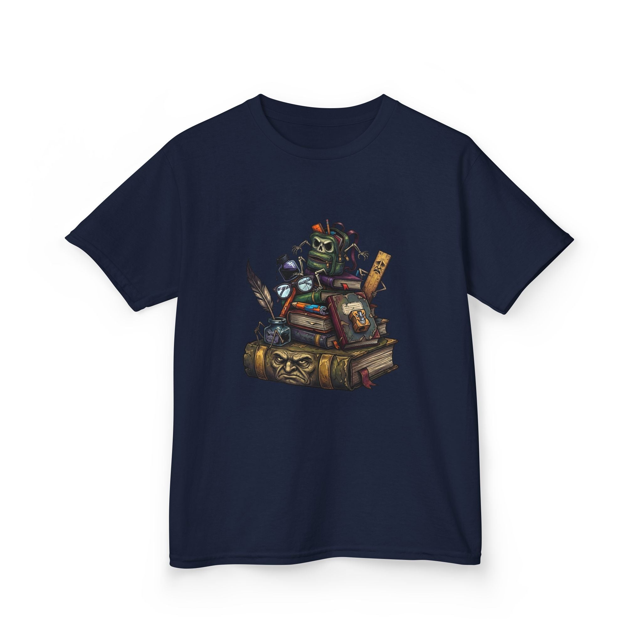 Kids Dark Academia Tee - Macabre School Supplies Skull