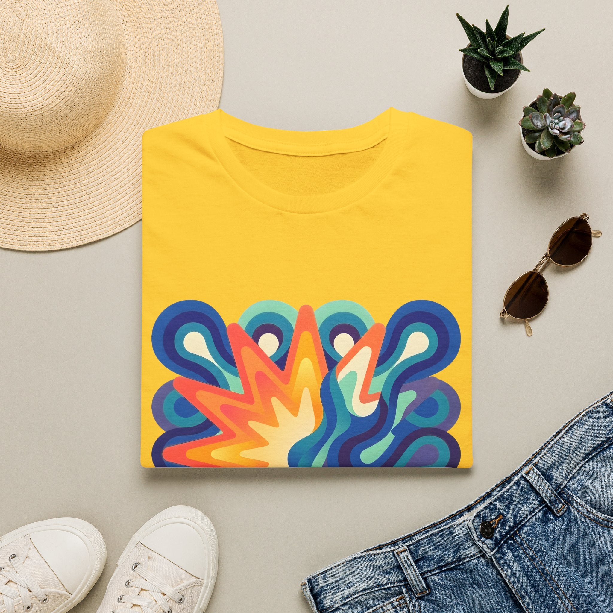 Abstract T-Shirt - Psychedelic Starburst Graphic Tee | Dynamic Blue