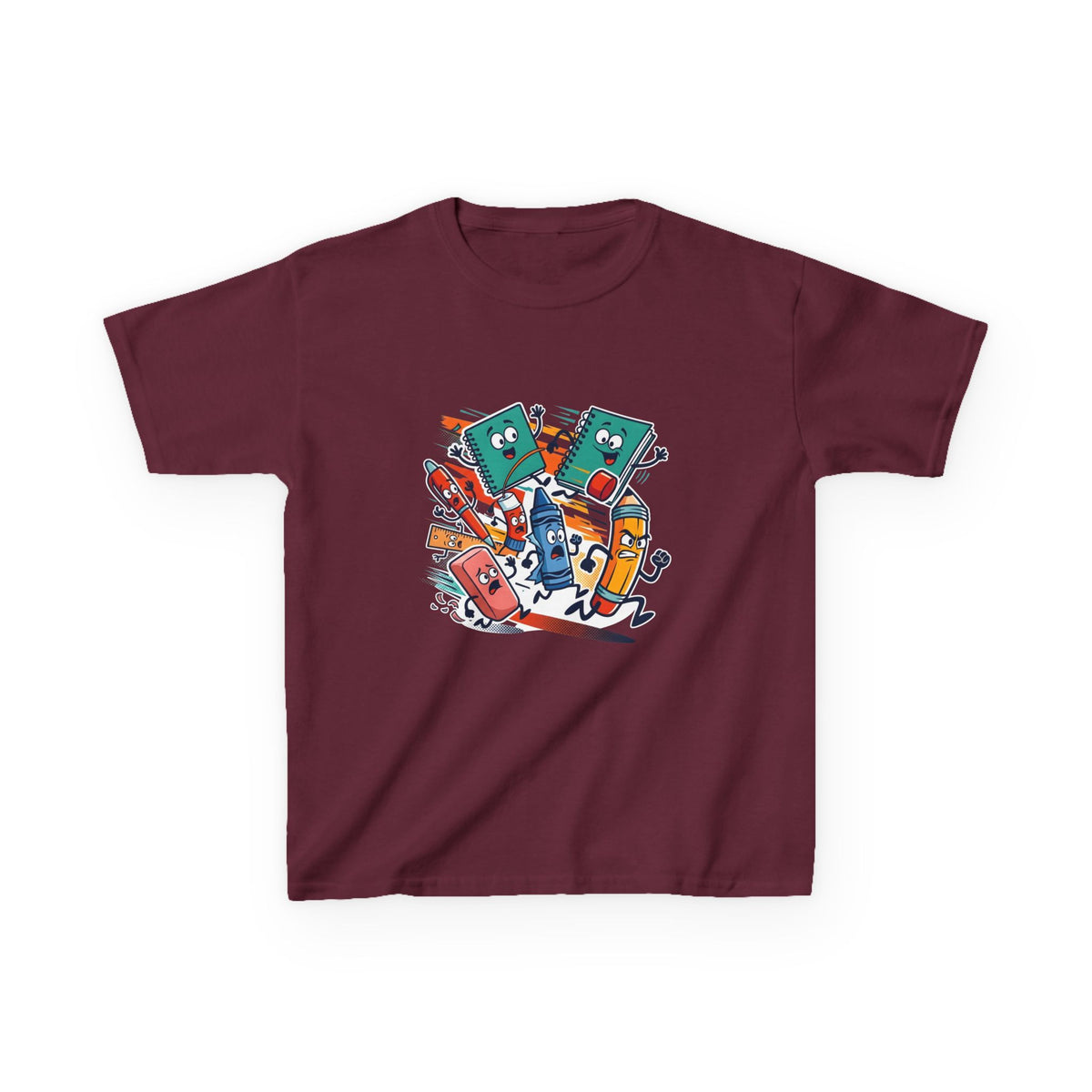 Kids Back to School Tee - Playful School Supplies Cartoon