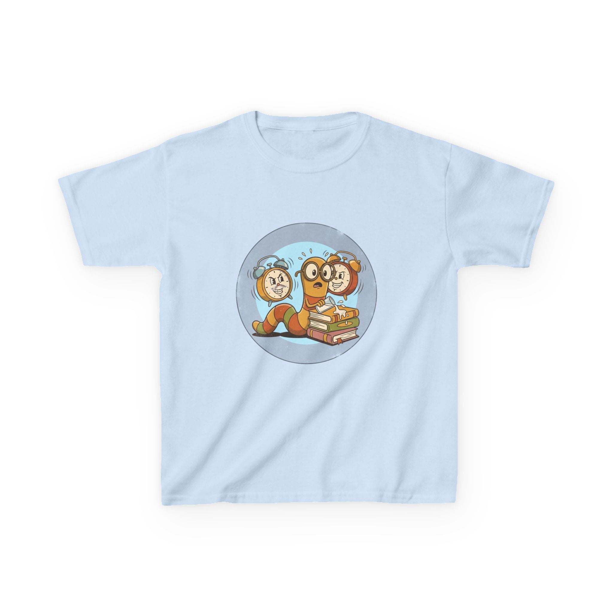 Kids Bookworm Tee - Cartoon Worm Studying Books | Back to School