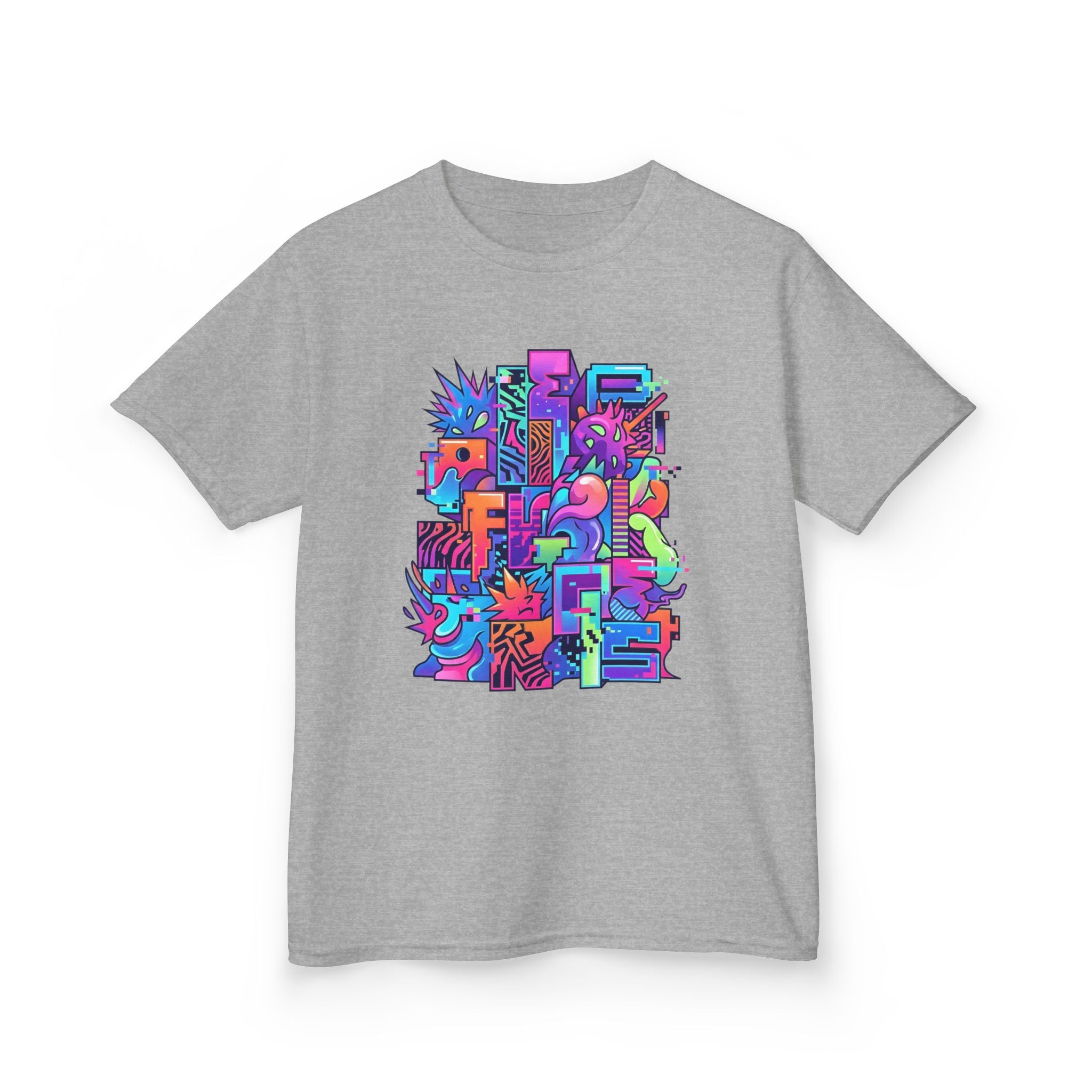 Kids Glitch Art Tee - FUNGUS Neon Cyberpunk Design | Retro