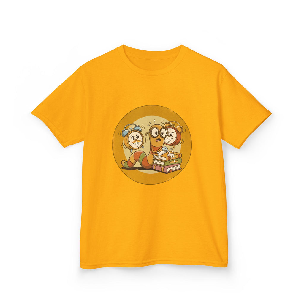 Kids Bookworm Tee - Cartoon Worm Studying Books | Back to School