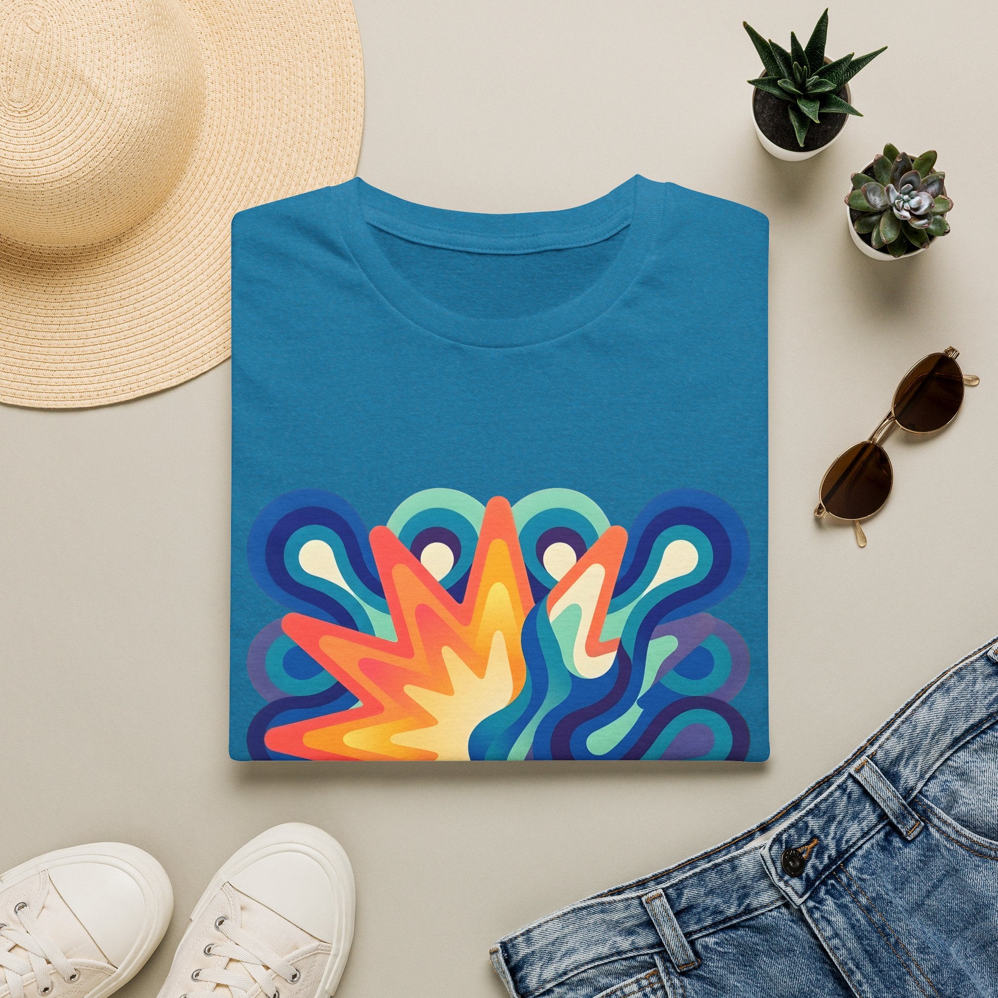 Abstract T-Shirt - Psychedelic Starburst Graphic Tee | Dynamic Blue