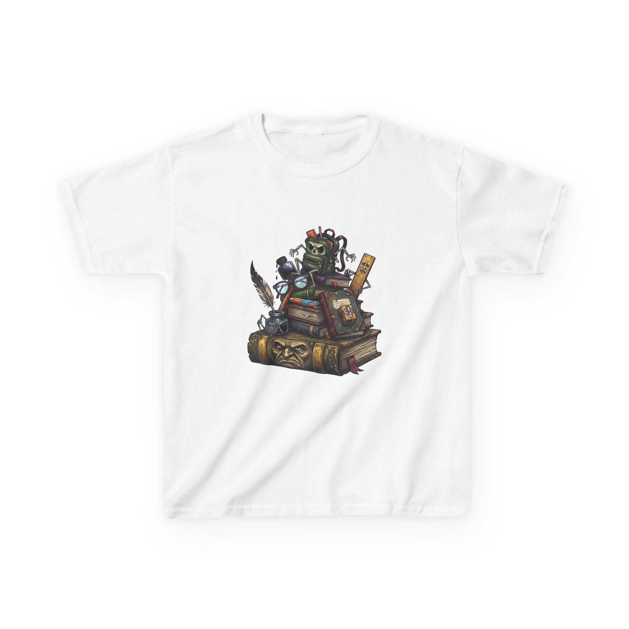 Kids Dark Academia Tee - Macabre School Supplies Skull