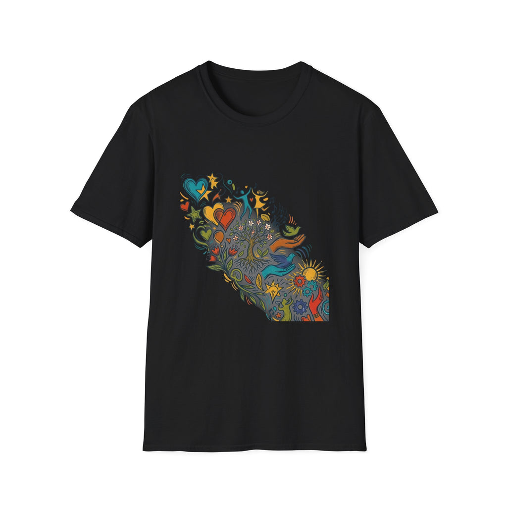 Unisex T-Shirt - Groovy Folk Art Love & Peace | Vibrant Community