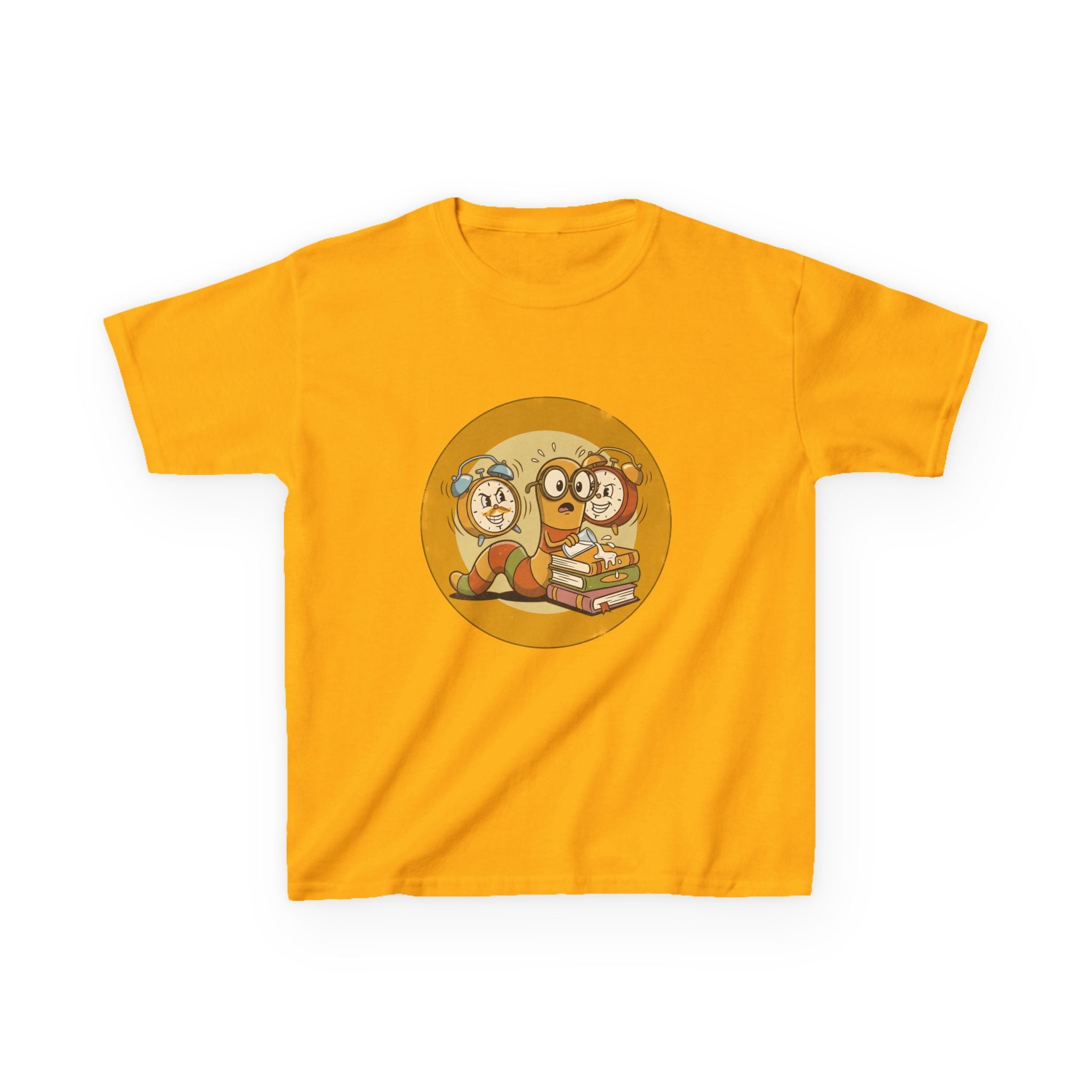 Kids Bookworm Tee - Cartoon Worm Studying Books | Back to School