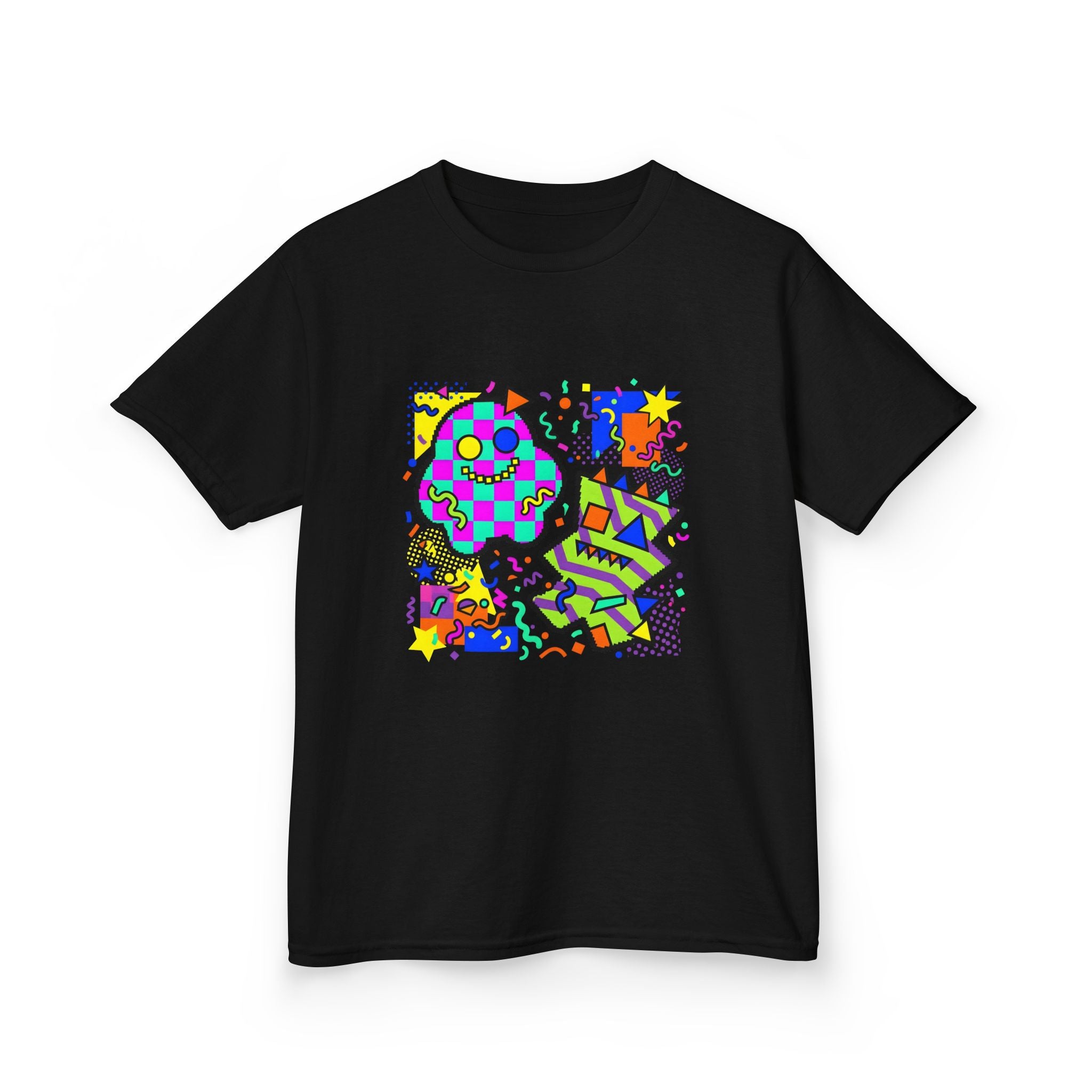 Kids Tee - Playful 90s Geometric Monsters | Retro Abstract