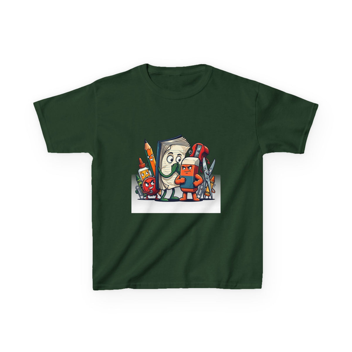 Kids Cartoon T-Shirt - Mischievous School Supplies & Stationery