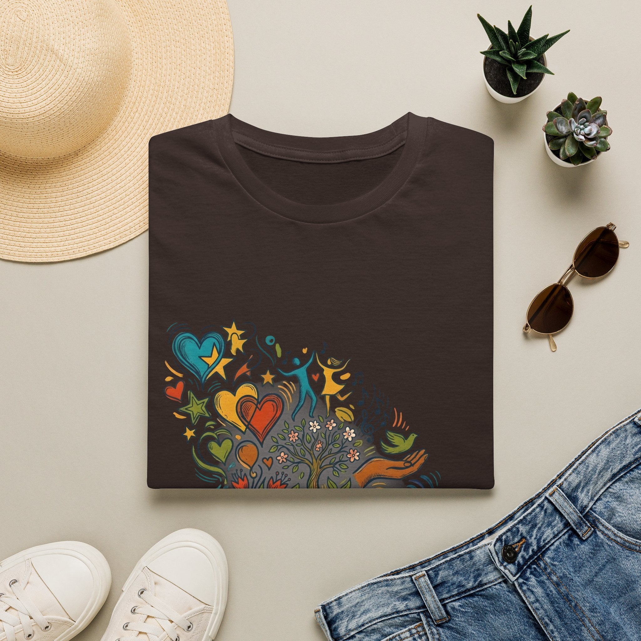 Unisex T-Shirt - Groovy Folk Art Love & Peace | Vibrant Community