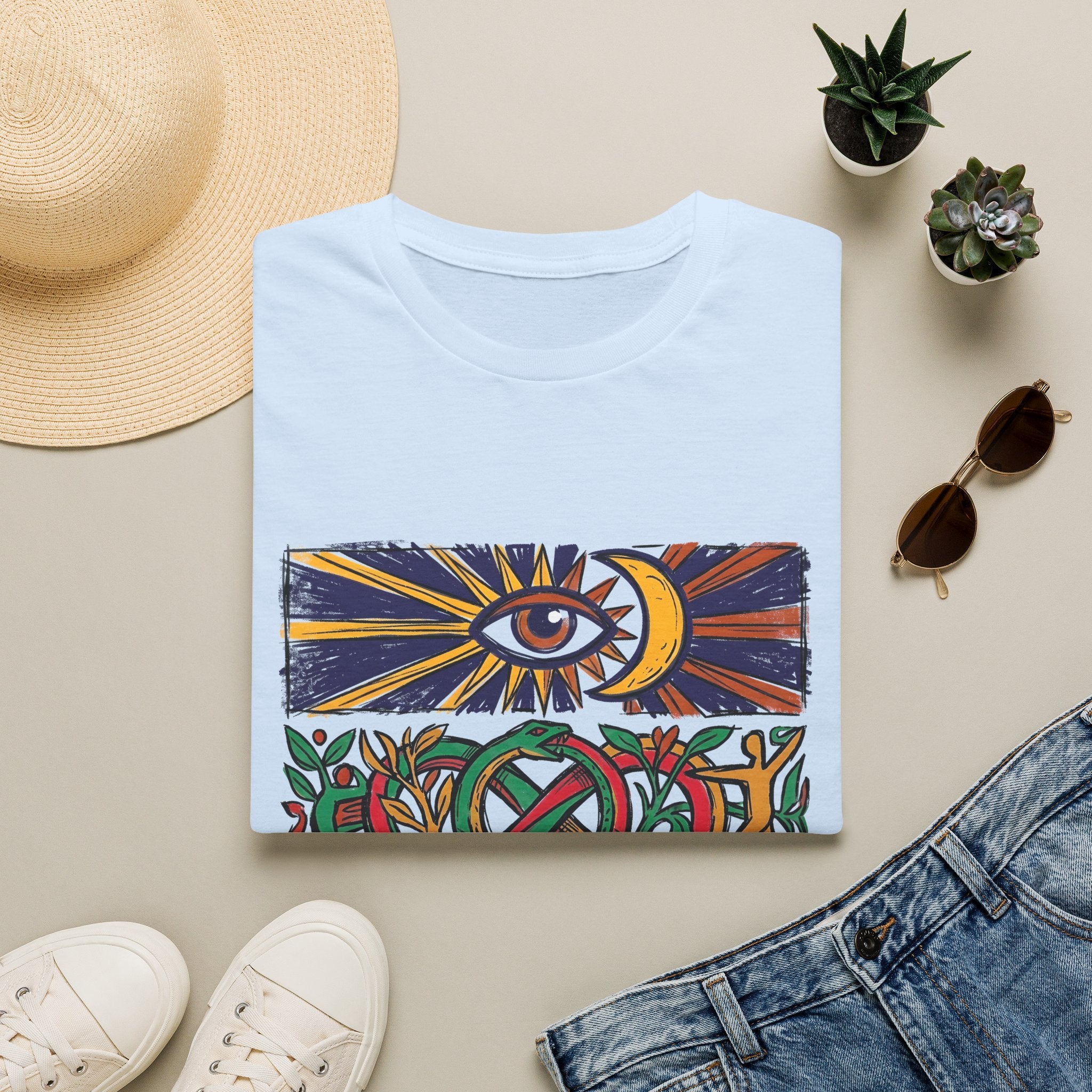 Unisex T-Shirt - Cosmic Folk Art Eye & Snake | Spiritual Nature