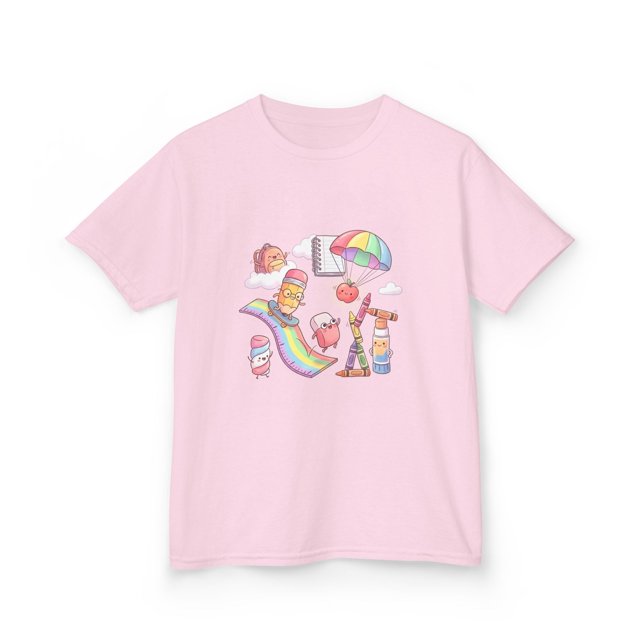 Kids Back to School Tee - Cute Faces School Supplies | Rainbow 2026