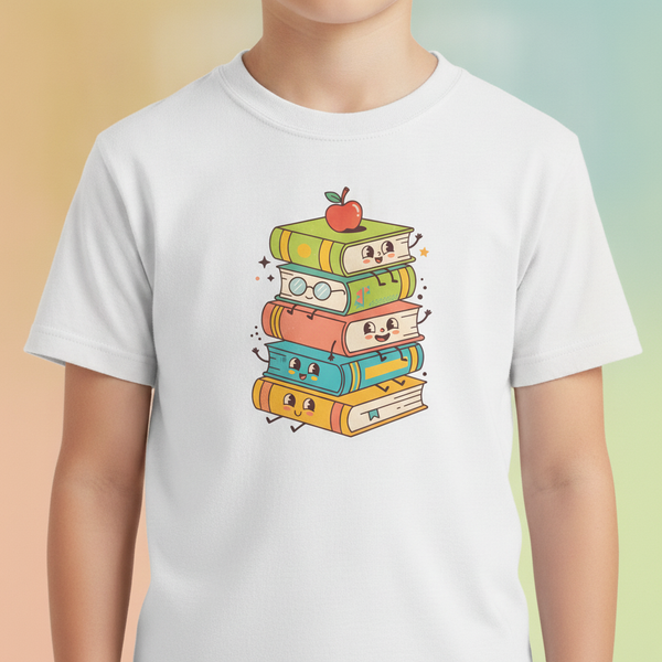 Kids Bookworm Tee - Whimsical Retro Reading & Learning Design